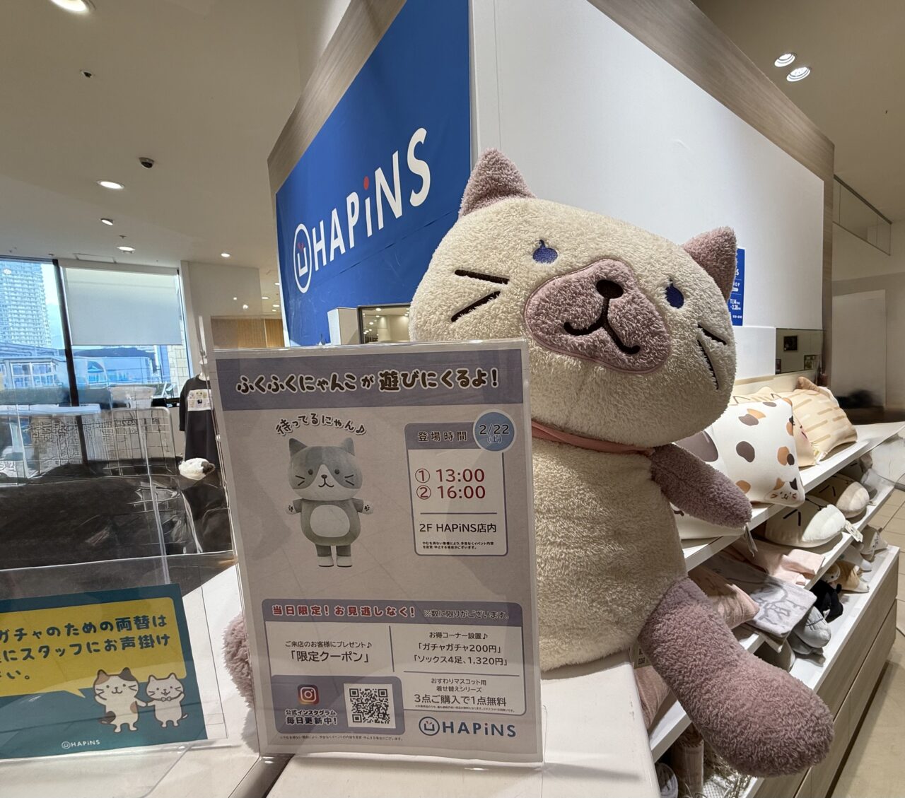 海老名市マルイファミリー海老名のHAPiNSのふくふくにゃんこ