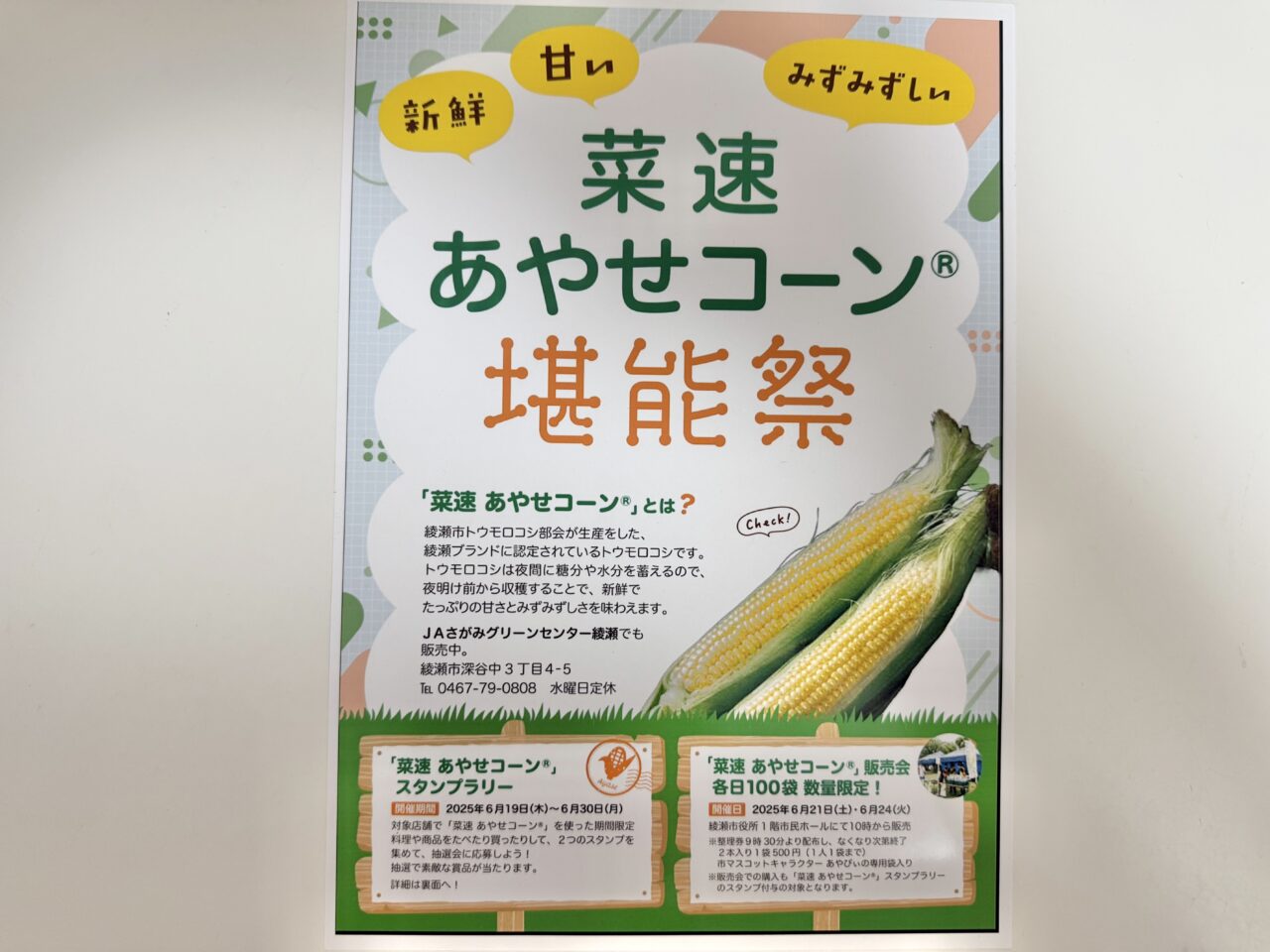 綾瀬市の菜速あやせコーン堪能祭のポスター