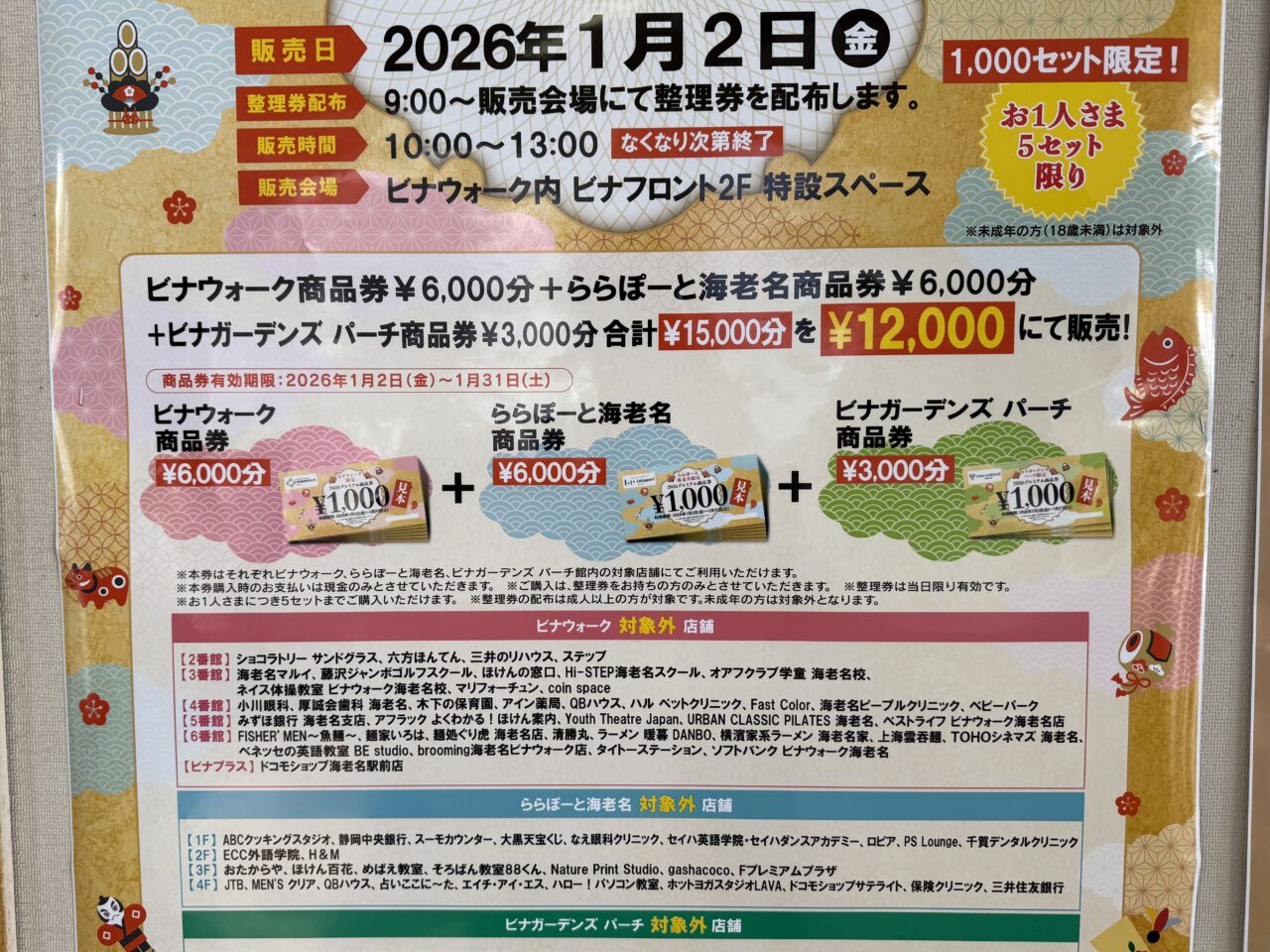 ビナウォーク × ららぽーと海老名 × ビナガーデンズパーチの3施設合同プレミアム商品券販売